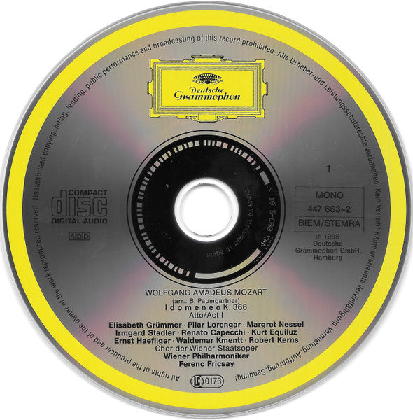 Wolfgang Amadeus Mozart, Waldemar Kmentt, Elisabeth Grümmer, Pilar Lorengar, Ernst Haefliger, Wiener Staatsopernchor, Wiener Philharmoniker, Ferenc Fricsay : Idomeneo (3xCD, Album, Mono, RE)