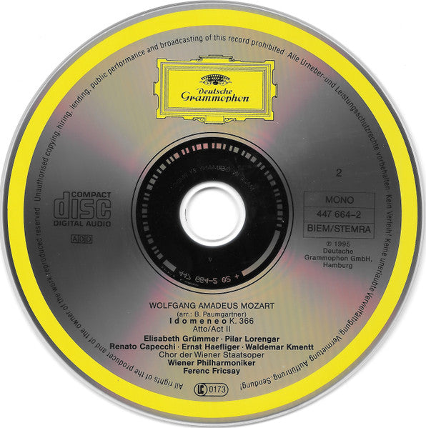 Wolfgang Amadeus Mozart, Waldemar Kmentt, Elisabeth Grümmer, Pilar Lorengar, Ernst Haefliger, Wiener Staatsopernchor, Wiener Philharmoniker, Ferenc Fricsay : Idomeneo (3xCD, Album, Mono, RE)