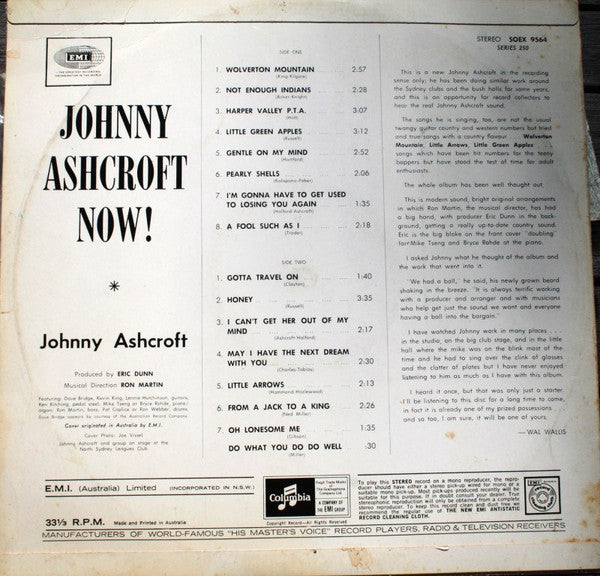 Johnny Ashcroft : Johnny Ashcroft Now (LP, Album)