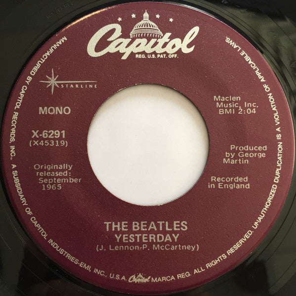 The Beatles : Yesterday / Act Naturally (7", Single, Mono, RE)