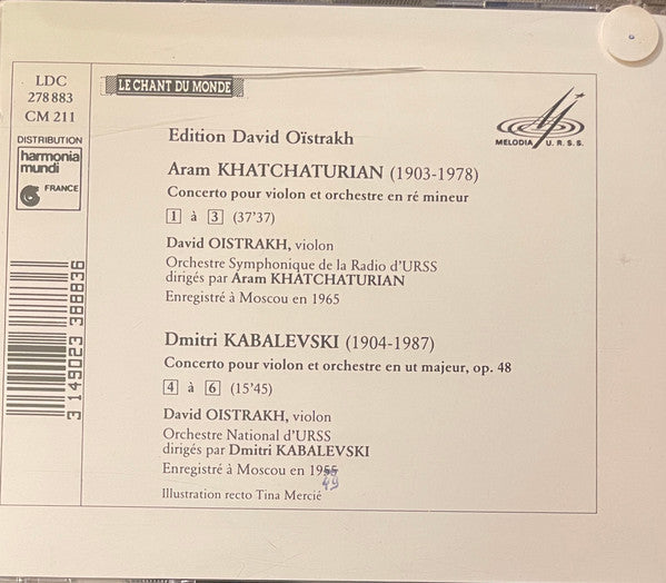 Khatchaturian*, Kabalevski* / David Oistrakh* : Concertos Pour Violon (CD, Comp, RM)