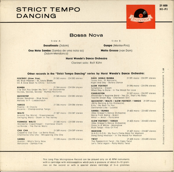 Horst Wende's Dance Orchestra* : Strict Tempo Dancing - Bossa Nova (7", EP, Mono)