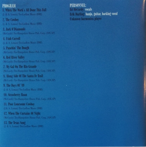 Ed McCurdy : Cowboy Songs (CD, Album, Mono, RM)