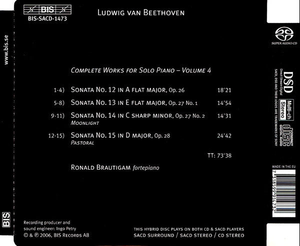 Beethoven* / Ronald Brautigam : Mondschein & Pastorale - Sonatas Opp. 26, 27 & 28 (Complete Works For Solo Piano - Volume 4) (SACD, Hybrid, Multichannel, Album)