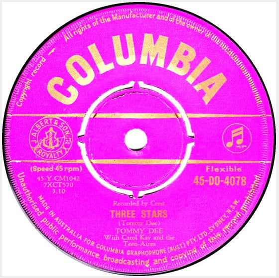 Tommy Dee With Carol Kay And The  The Teen-Aires : Three Stars (7")