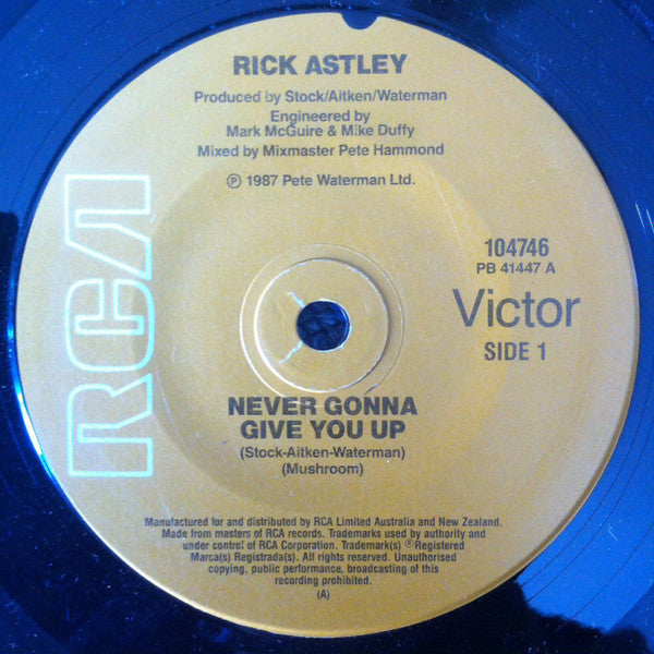 Rick Astley : Never Gonna Give You Up (7", Single)