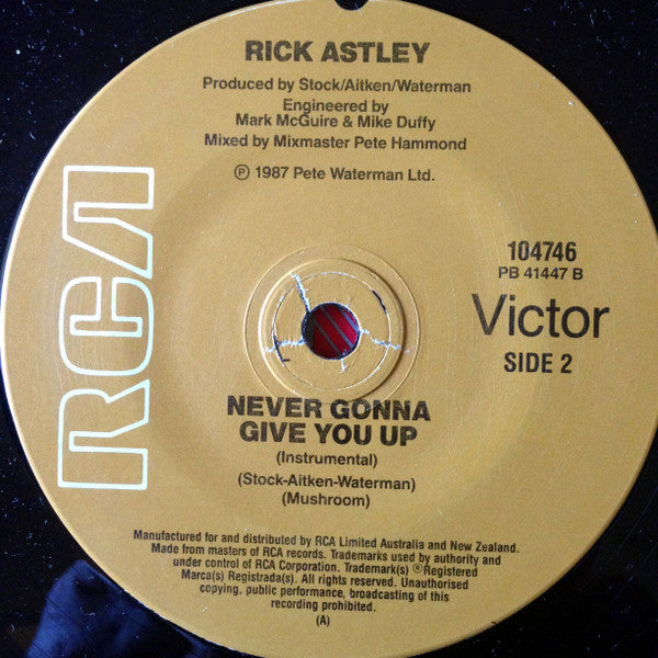 Rick Astley : Never Gonna Give You Up (7", Single)