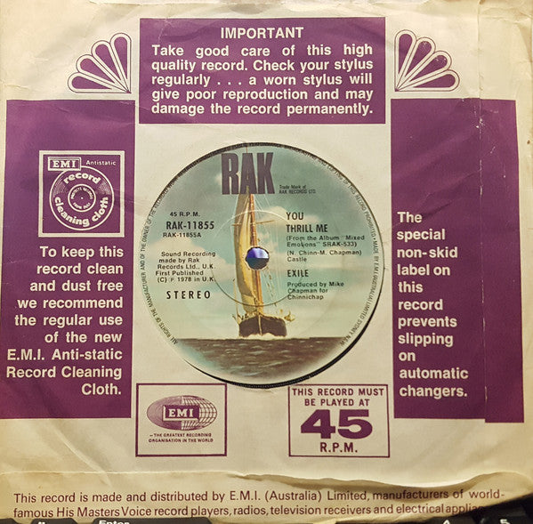 Exile (7) : You Thrill Me (7", Single)
