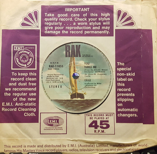 Exile (7) : You Thrill Me (7", Single)