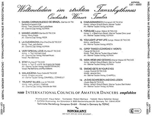 Orchester Werner Tauber : Weltmelodien Im Strikten Tanzrhythmus (CD, Comp)