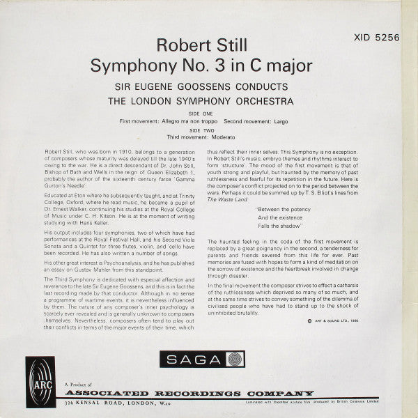 Robert Still, The London Symphony Orchestra*, Sir Eugene Goossens : Symphony No.3 In C (LP)