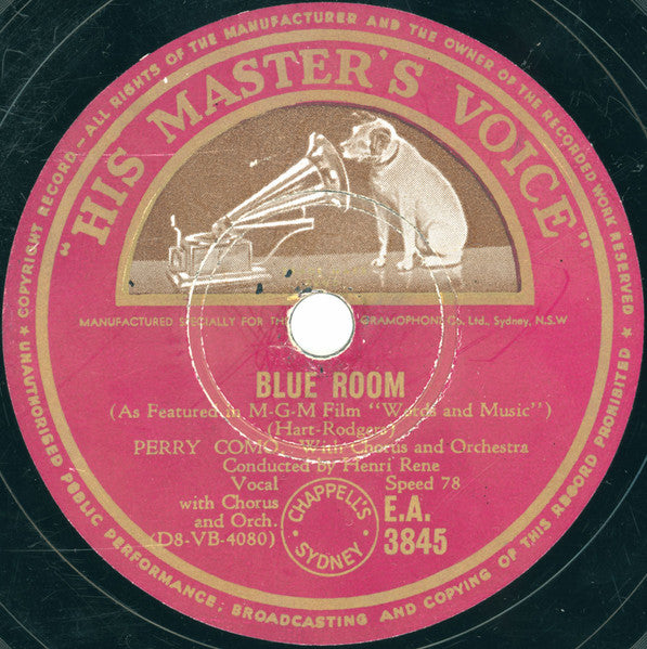 Perry Como : Blue Room / With A Song In My Heart (Shellac, 10")