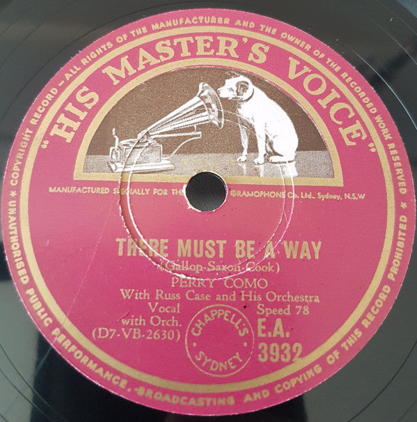 Perry Como, The Fontane Sisters : I Cross My Fingers / There Must Be A Way (Shellac, 10")