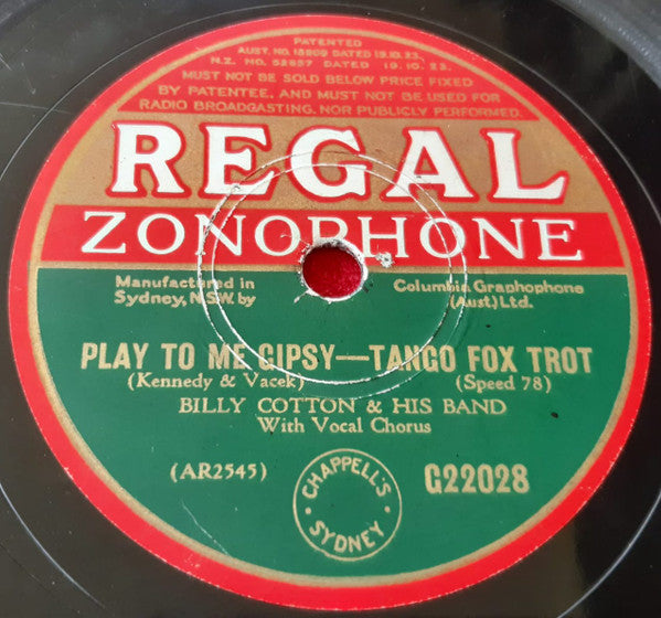 Billy Cotton And His Band : Play To Me, Gipsy! / So Shy (Shellac, 10")