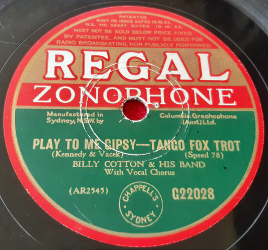 Billy Cotton And His Band : Play To Me, Gipsy! / So Shy (Shellac, 10")