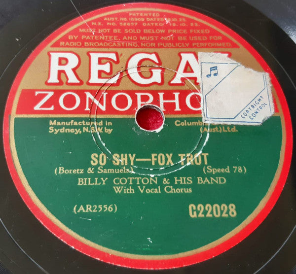 Billy Cotton And His Band : Play To Me, Gipsy! / So Shy (Shellac, 10")