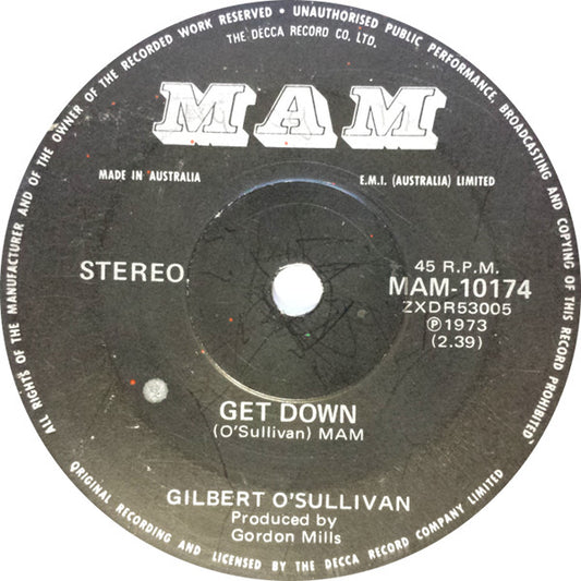 Gilbert O'Sullivan : Get Down / A Very Extraordinary Sort Of Girl (7", Single)