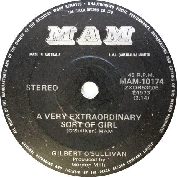 Gilbert O'Sullivan : Get Down / A Very Extraordinary Sort Of Girl (7", Single)