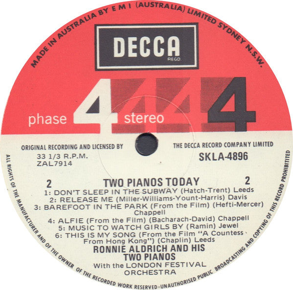 Ronnie Aldrich And His Two Pianos With The London Festival Orchestra : Two Pianos Today! (LP, Album)
