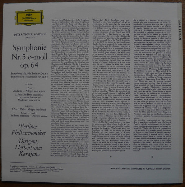 Pyotr Ilyich Tchaikovsky, Berliner Philharmoniker · Herbert Von Karajan : Symphonie Nr.5 E-Moll Op.64 (LP)