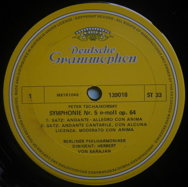 Pyotr Ilyich Tchaikovsky, Berliner Philharmoniker · Herbert Von Karajan : Symphonie Nr.5 E-Moll Op.64 (LP)