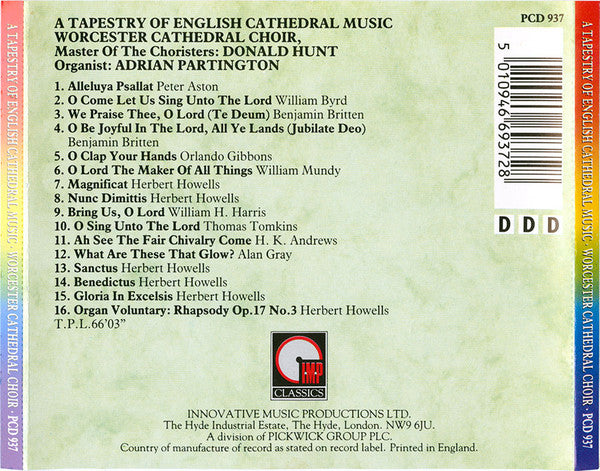 Choir Of Worcester Cathedral, Donald Hunt, Adrian Partington : A Tapestry Of English Cathedral Music (CD)