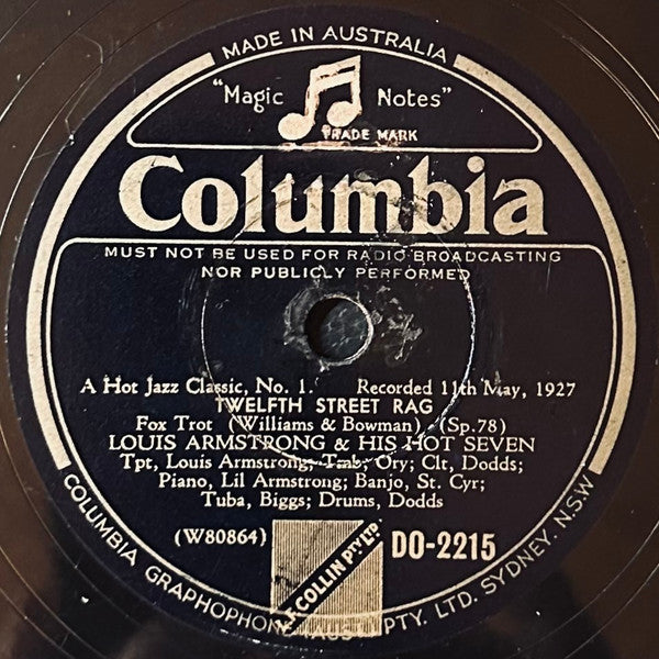 Louis Armstrong & His Hot Seven / Louis Armstrong & His Orchestra* : Twelfth Street Rag / Knockin' A Jug (Shellac, 10")