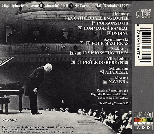 Various, Arthur Rubinstein : Carnegie Hall Highlights (CD, RE, RM)