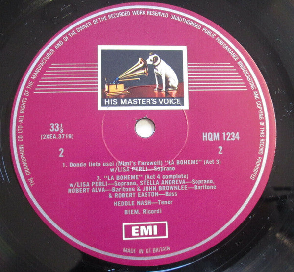 Heddle Nash With Lisa Perli And The London Philharmonic Orchestra* Conducted By Sir Thomas Beecham, Bart., C.H.* : La Boheme Act IV / Arias From The Gondoliers · The Bohemian Girl · Maritana · The Magic Flute · Rigoletto · The Barber Of Seville (LP, Comp, Mono)