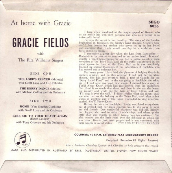 Gracie Fields : At Home With Gracie (7", EP, Mono)