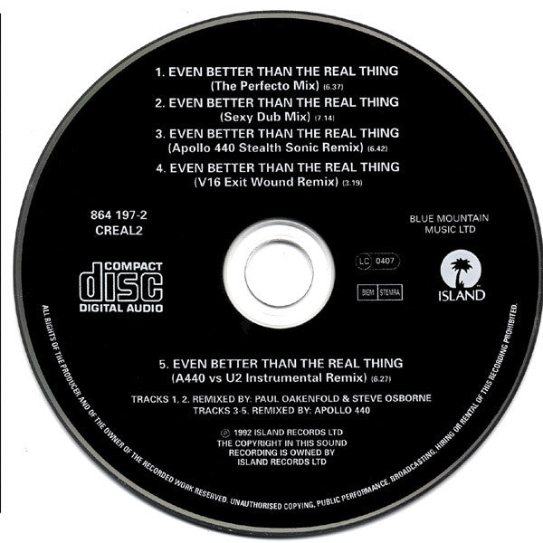 U2 : Even Better Than The Real Thing (Remixes) (CD, Single)