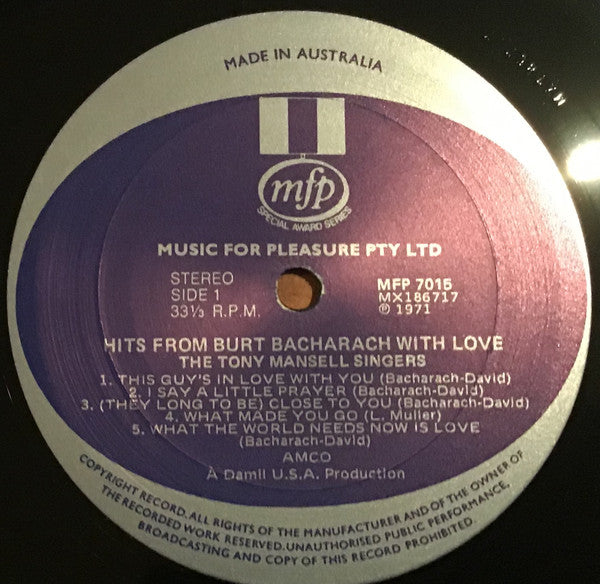 The Tony Mansell Singers : Hits From Burt Bacharach With Love (LP)