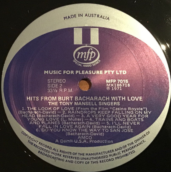 The Tony Mansell Singers : Hits From Burt Bacharach With Love (LP)