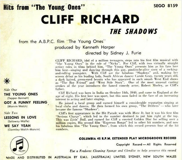 Cliff Richard & The Shadows : Hits From "The Young Ones" (7", EP, Mono)