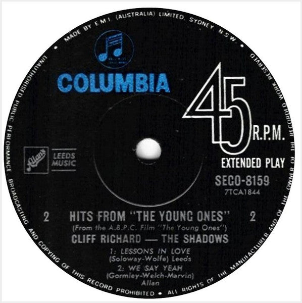 Cliff Richard & The Shadows : Hits From "The Young Ones" (7", EP, Mono)
