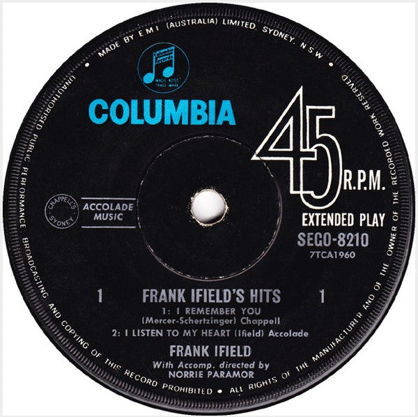 Frank Ifield : Frank Ifield's Hits (7", EP, Mono)