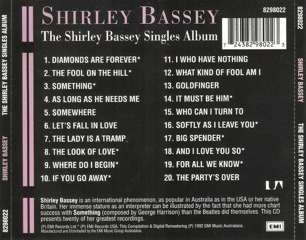 Shirley Bassey : The Shirley Bassey Singles Album (CD, Comp, RE, RM)