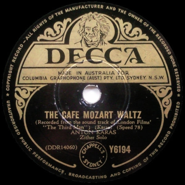 Anton Karas : The "Harry Lime" Theme / The Cafe Mozart Waltz (Shellac, 10")
