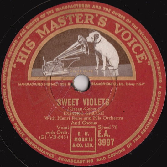 Dinah Shore : Sweet Violets / Down In Nashville, Tennessee (Shellac, 10")