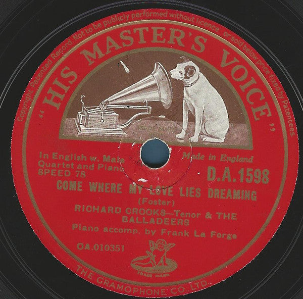 Richard Crooks (2) & The Balladeers Accompanied By Frank La Forge : Ah! May The Red Rose Live Alway / Gone Where My Love Lies Dreaming (Shellac, 10", RP, ST)