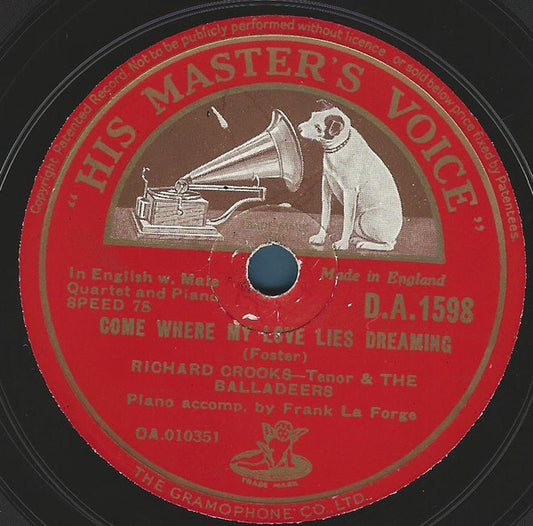 Richard Crooks (2) & The Balladeers Accompanied By Frank La Forge : Ah! May The Red Rose Live Alway / Gone Where My Love Lies Dreaming (Shellac, 10", RP, ST)