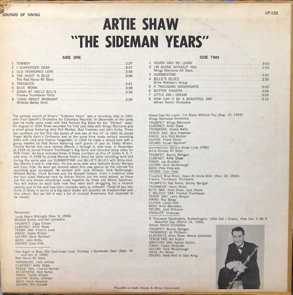 Artie Shaw, Red Norvo All-Stars, Frankie Trumbauer Orchestra*, Mildred Bailey Orch.*, Wingy Mannone All Stars*, Billie Holiday's Group*, Adrian Rollini Orchestra* : The Sideman Years (LP, Comp, Mono, RP)