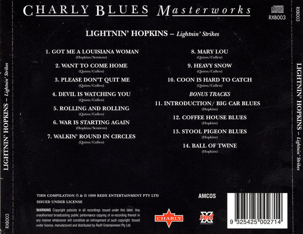 Lightnin' Hopkins : Lightnin' Strikes (CD, Comp, RE)