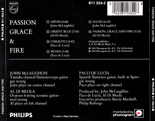 John McLaughlin, Al Di Meola, Paco De Lucia* : Passion Grace & Fire (CD, Album)
