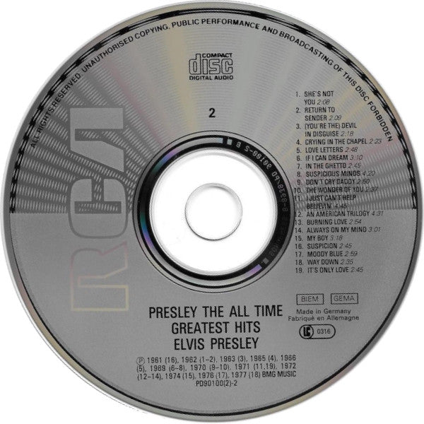 Elvis Presley : The All Time Greatest Hits (2xCD, Comp, RM)
