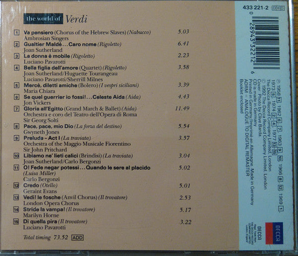 Verdi*, Sutherland*, Pavarotti*, Horne* : The World Of Verdi (CD, Comp, RE, RM)