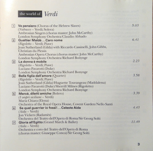 Verdi*, Sutherland*, Pavarotti*, Horne* : The World Of Verdi (CD, Comp, RE, RM)