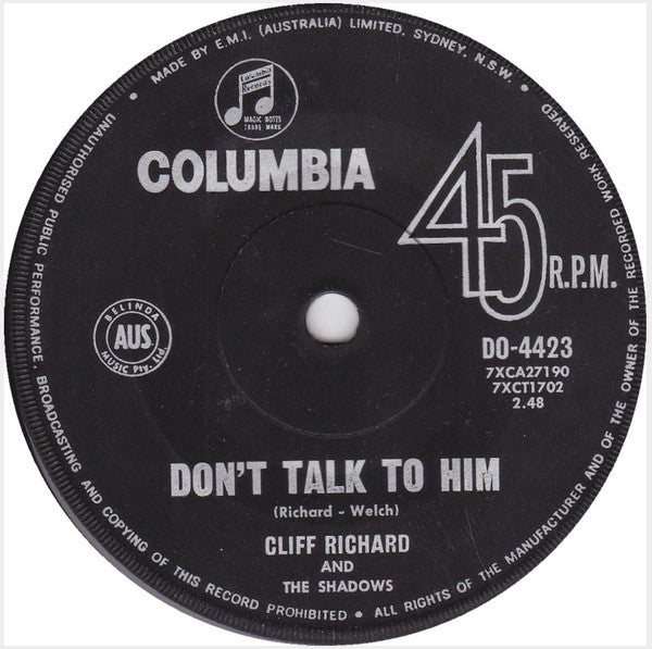 Cliff Richard And The Shadows* : Don't Talk To Him (7", Single)