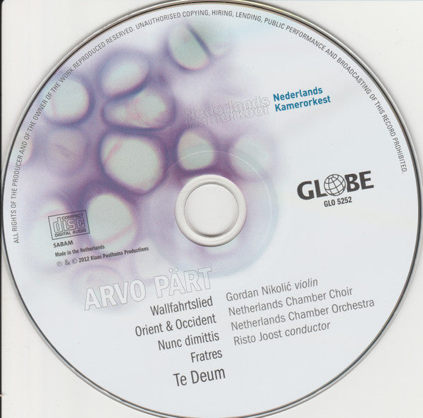 Arvo Pärt, Nederlands Kamerkoor, Netherlands Chamber Orchestra, Risto Joost, Gordan Nikolitch : Te Deum (CD, Album)