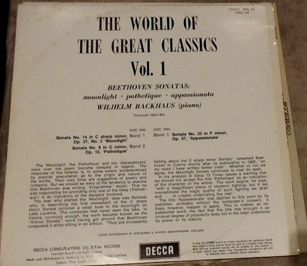 Beethoven* : The World Of The Great Classics Vol. 1: Beethoven Sonatas (LP)
